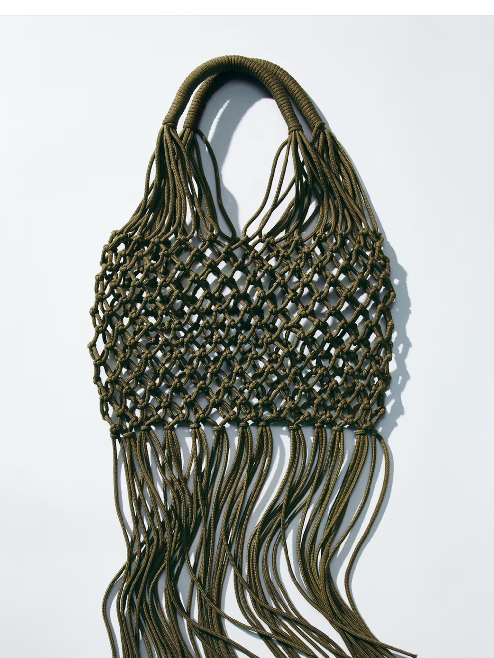 H&M Woven Fringe Tote Bag in Olive Tan